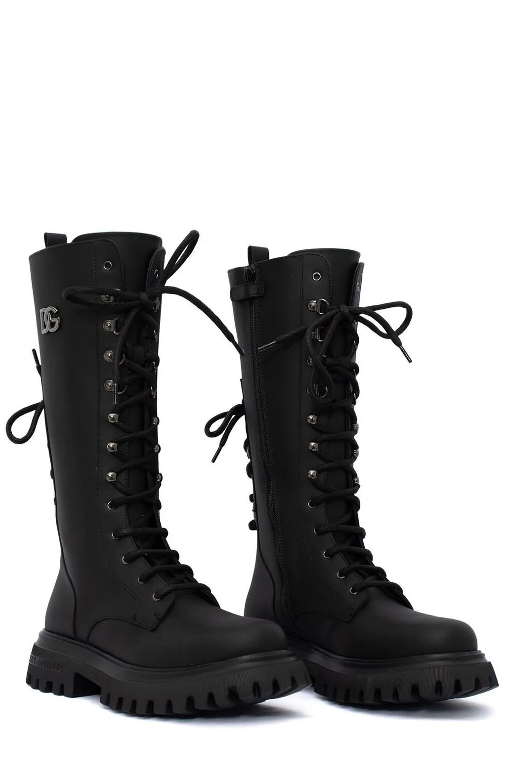 Dolce & Gabbana Kids Logo-Plaque Lace-Up Boots