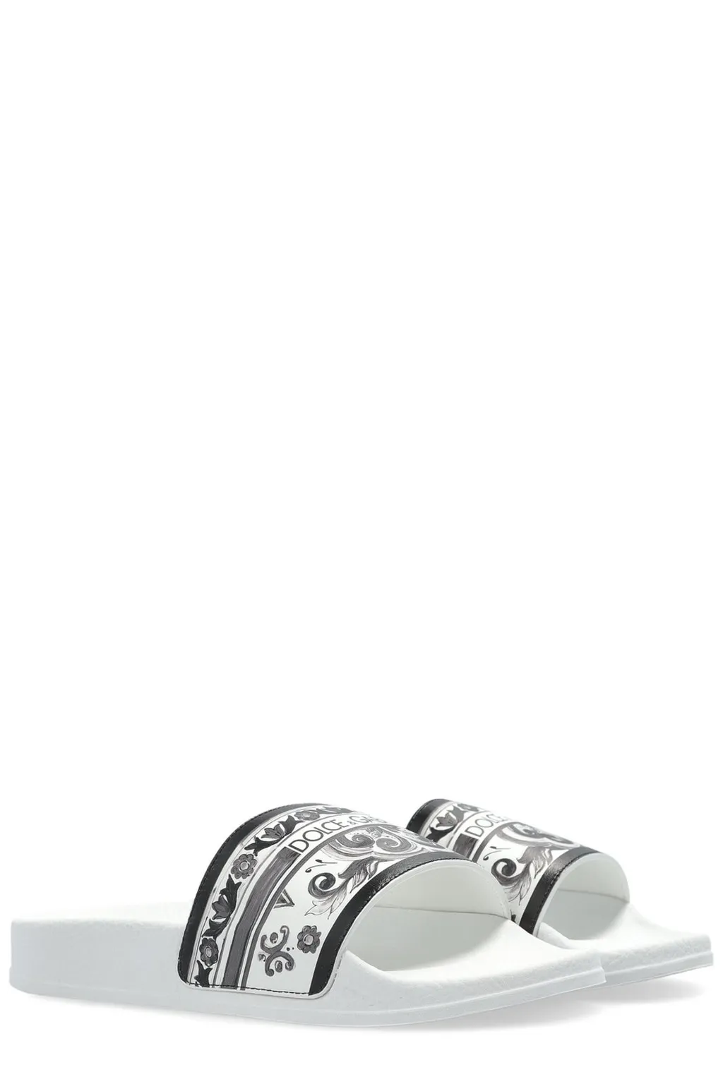 Dolce & Gabbana Kids Majolica-Printed Round Open Toe Slides