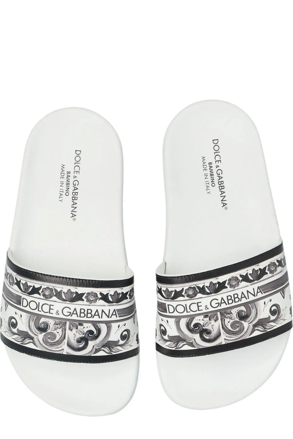 Dolce & Gabbana Kids Majolica-Printed Round Open Toe Slides