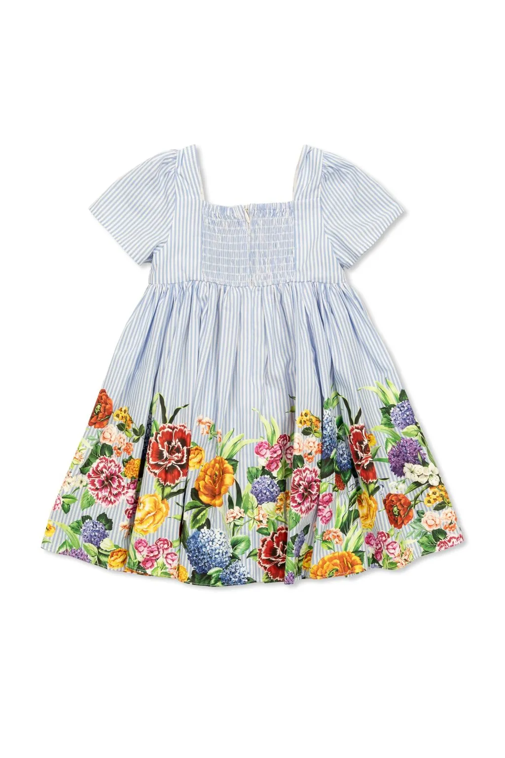 Dolce & Gabbana Kids Floral Print Striped Poplin Dress