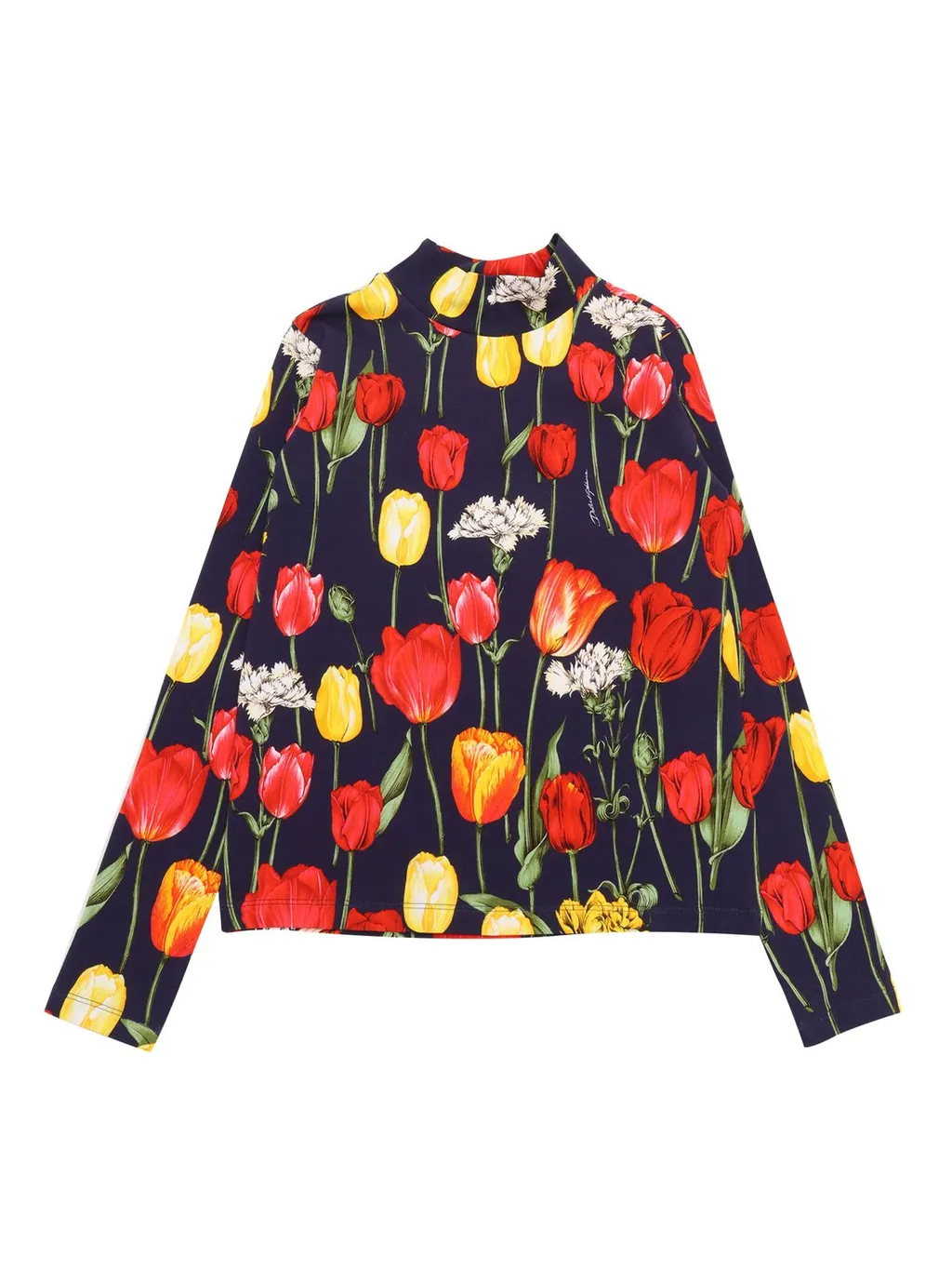 Dolce & Gabbana Kids Tulip Printed Interlock Mock Turtle-Neck T-Shirt