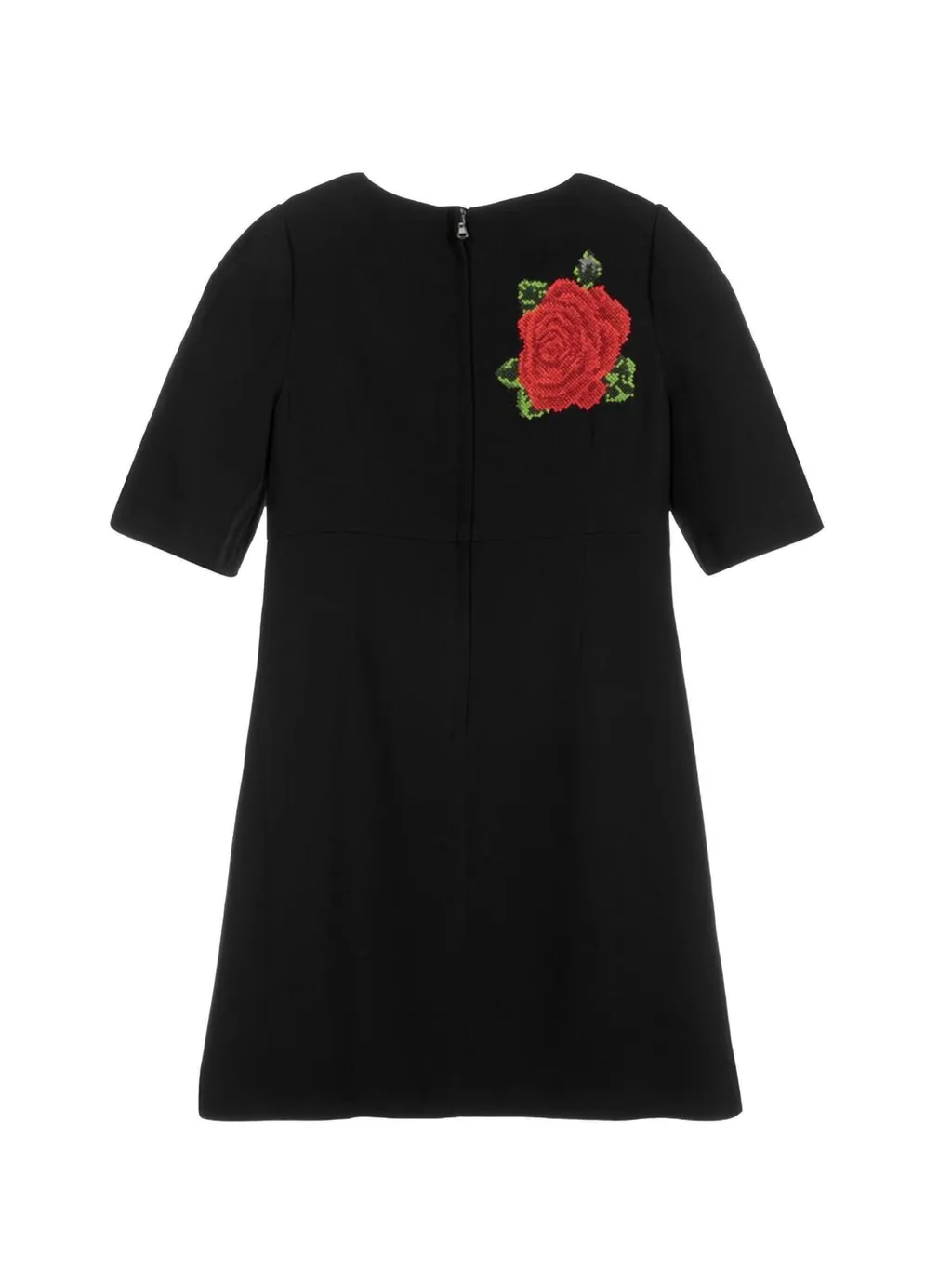 Dolce & Gabbana Kids Rose-Embroidered Crewneck Dress