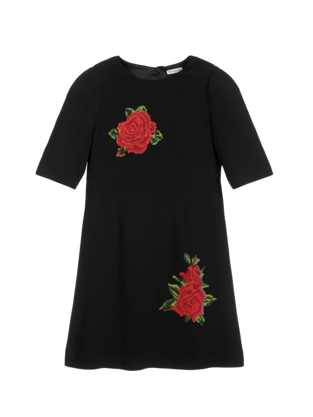 Dolce & Gabbana Kids Rose-Embroidered Crewneck Dress