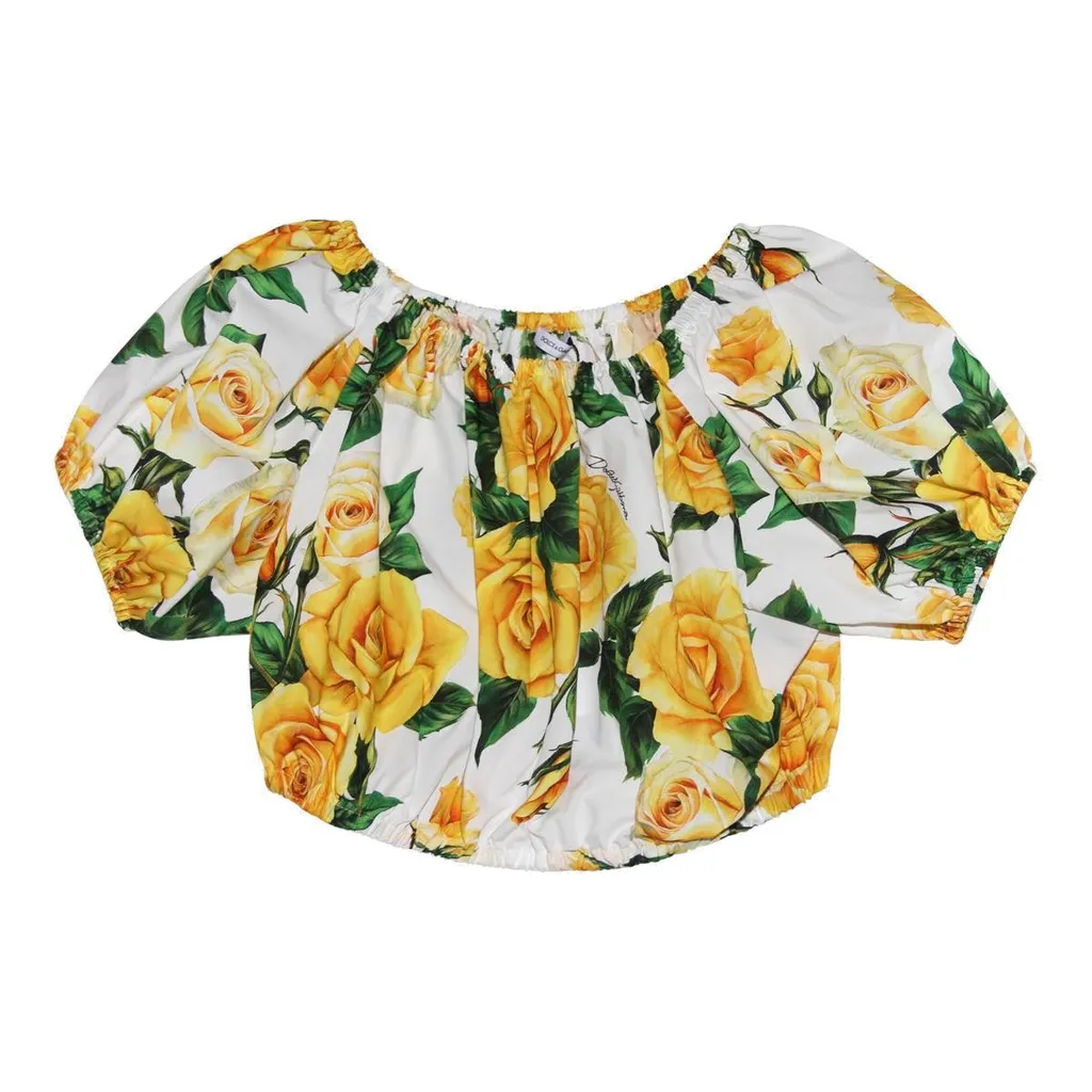 Dolce & Gabbana Kids Rose Printed Cropped Blouse