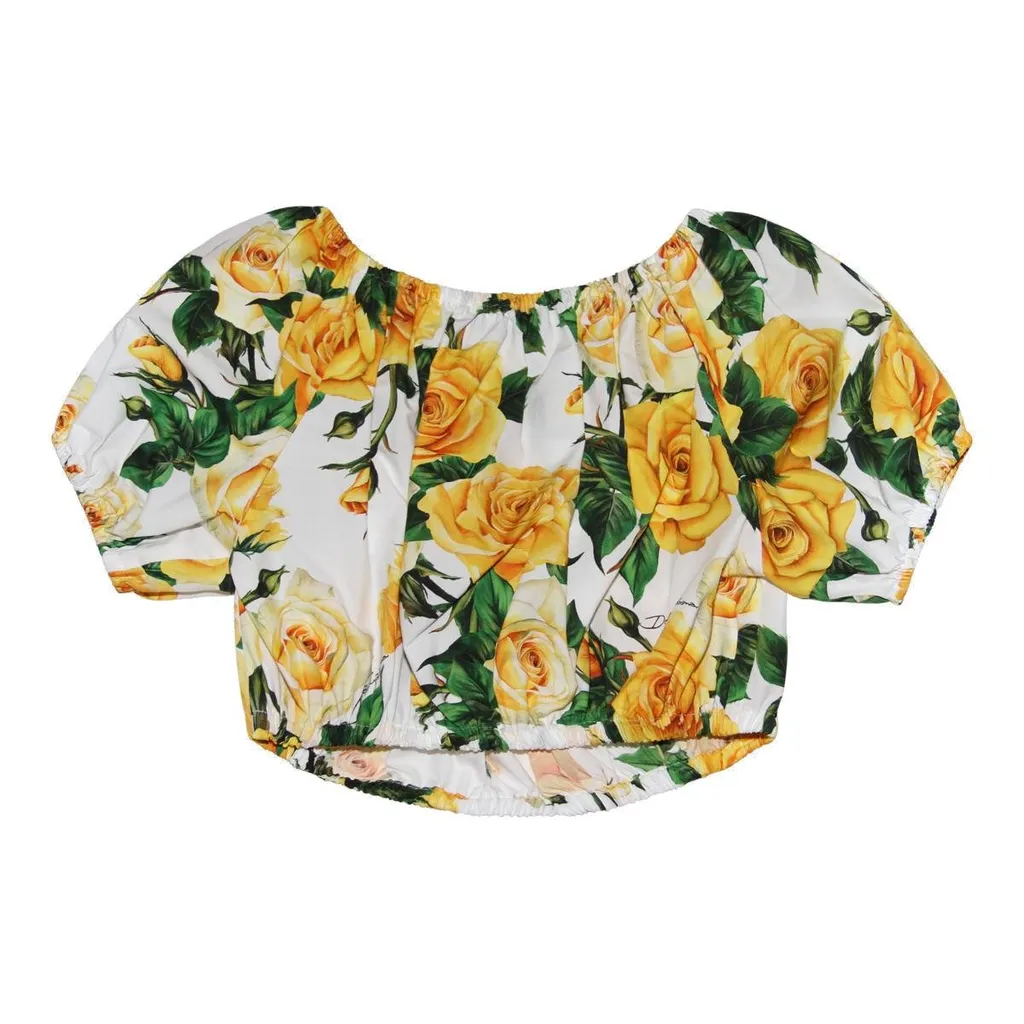 Dolce & Gabbana Kids Rose Printed Cropped Blouse