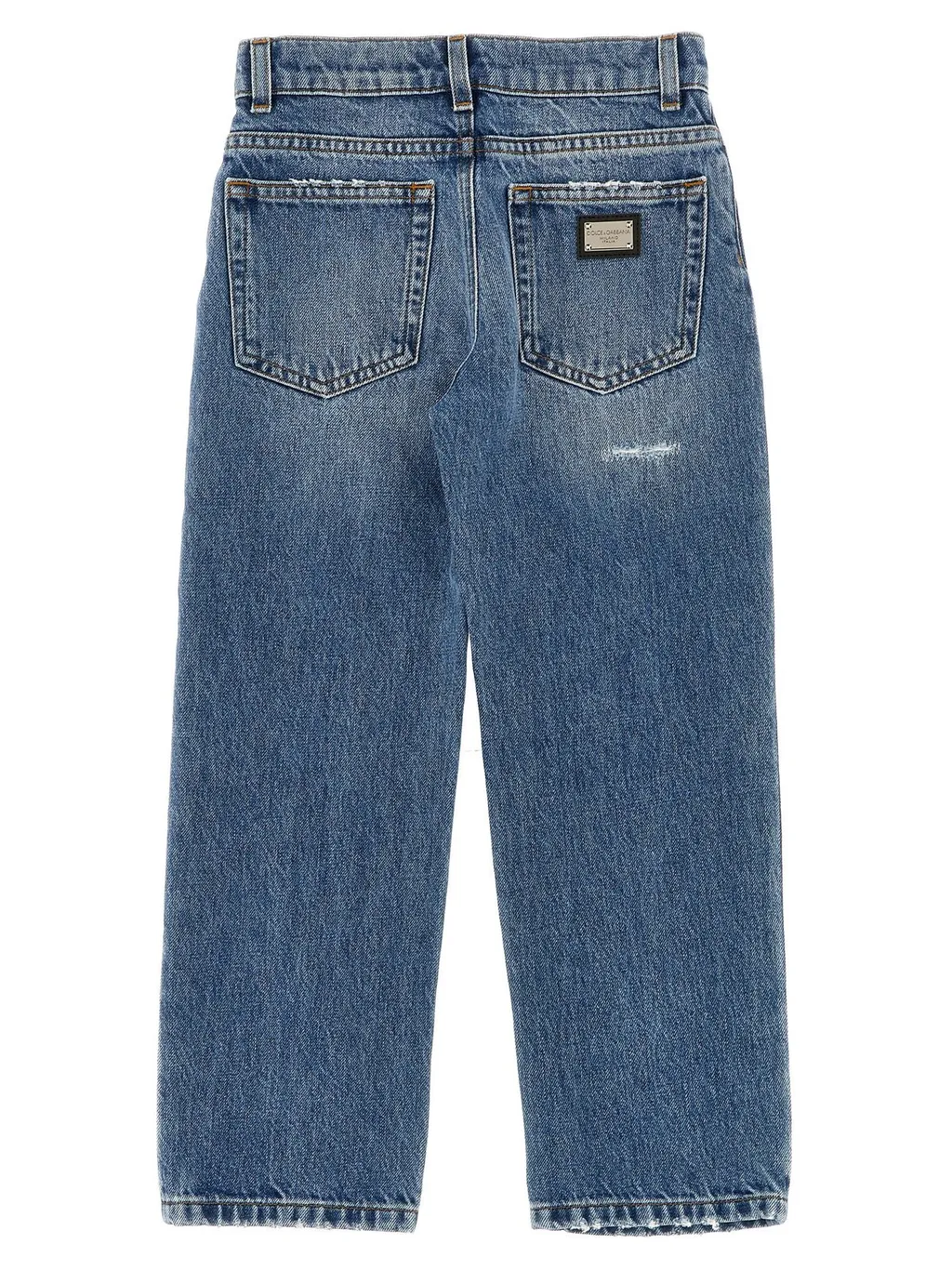 Dolce & Gabbana Kids Logo-Plaque Wide-Leg Distressed Jeans