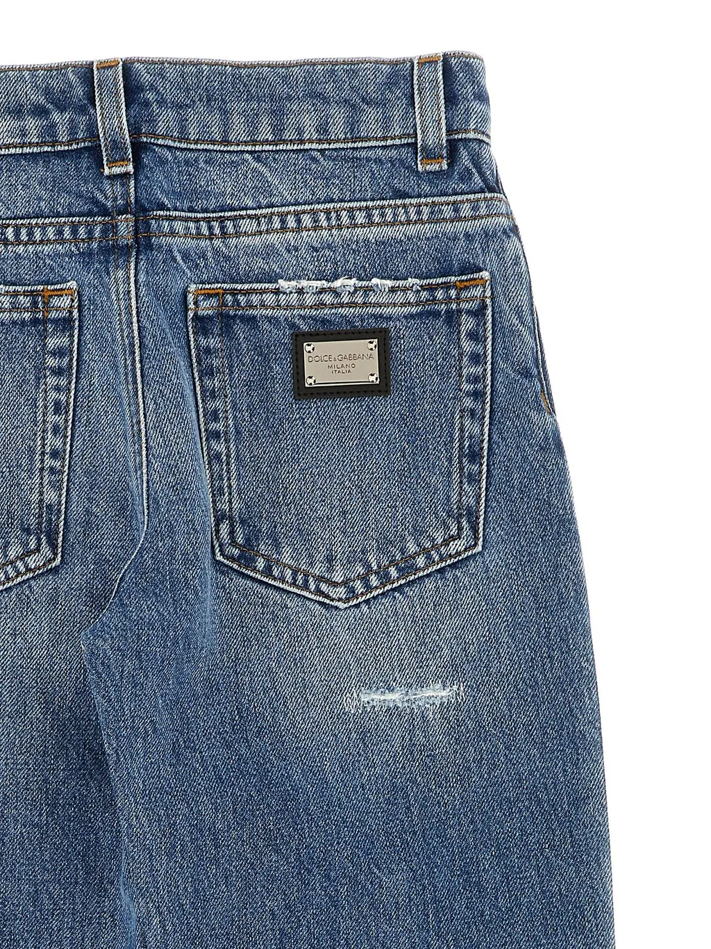 Dolce & Gabbana Kids Logo-Plaque Wide-Leg Distressed Jeans