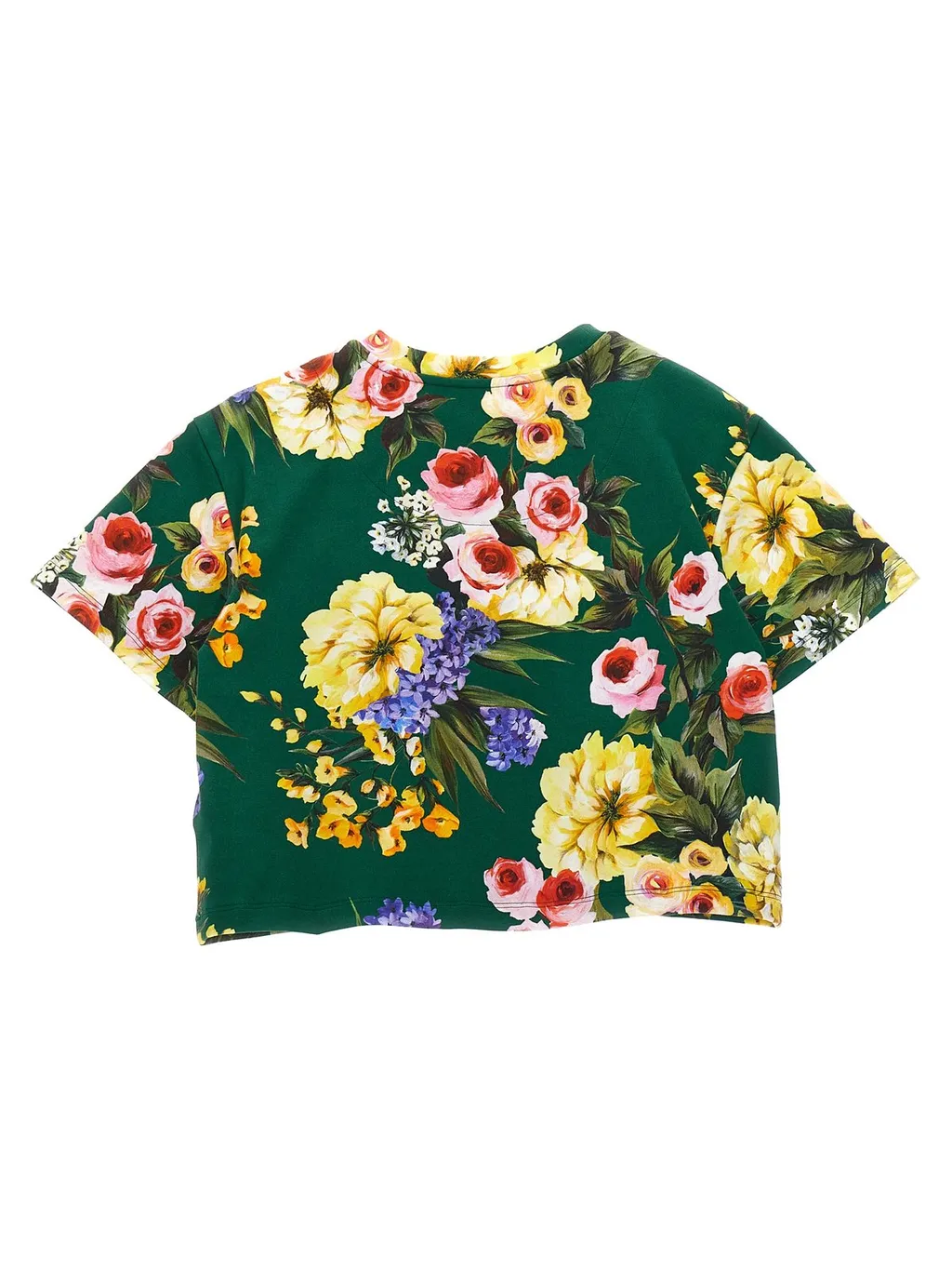 Dolce & Gabbana Kids Floral Printed Cropped T-Shirt
