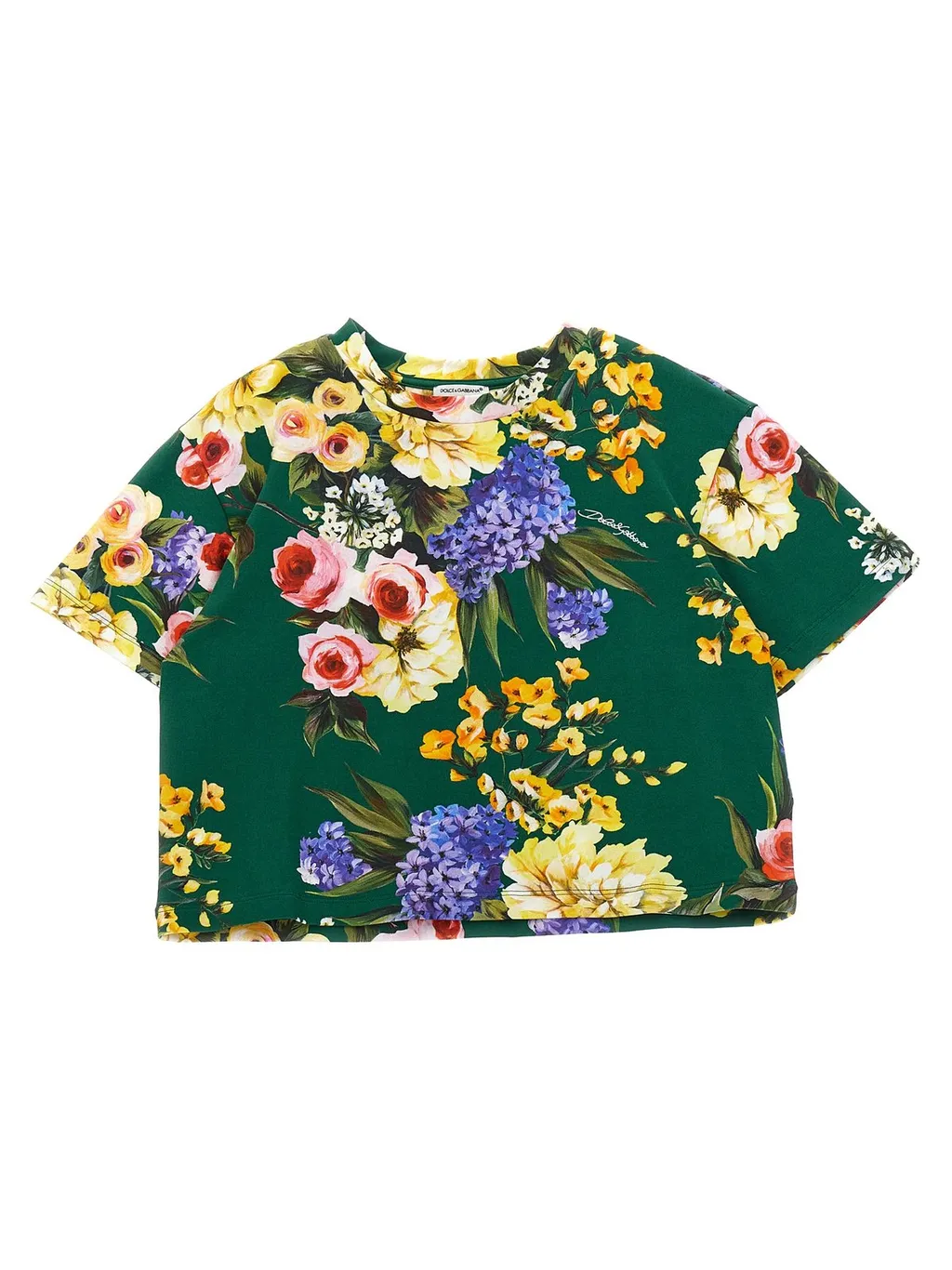 Dolce & Gabbana Kids Floral Printed Cropped T-Shirt