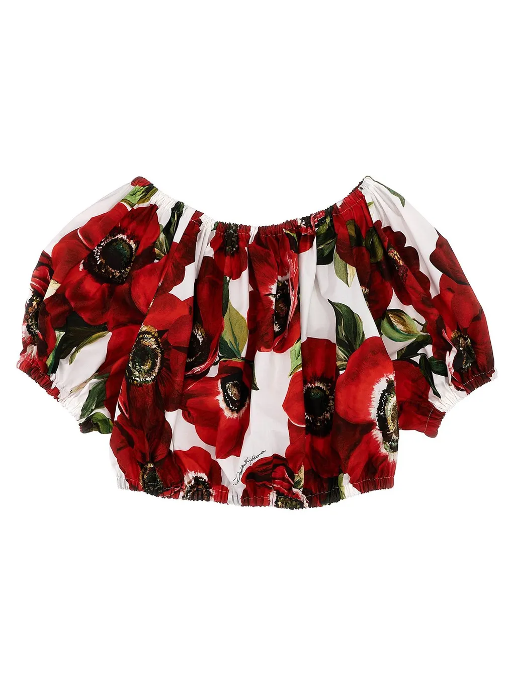 Dolce & Gabbana Kids Anemone-Printed Off-Shoulder Cropped Blouse