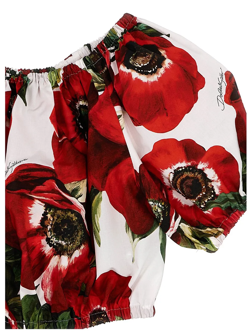 Dolce & Gabbana Kids Anemone-Printed Off-Shoulder Cropped Blouse