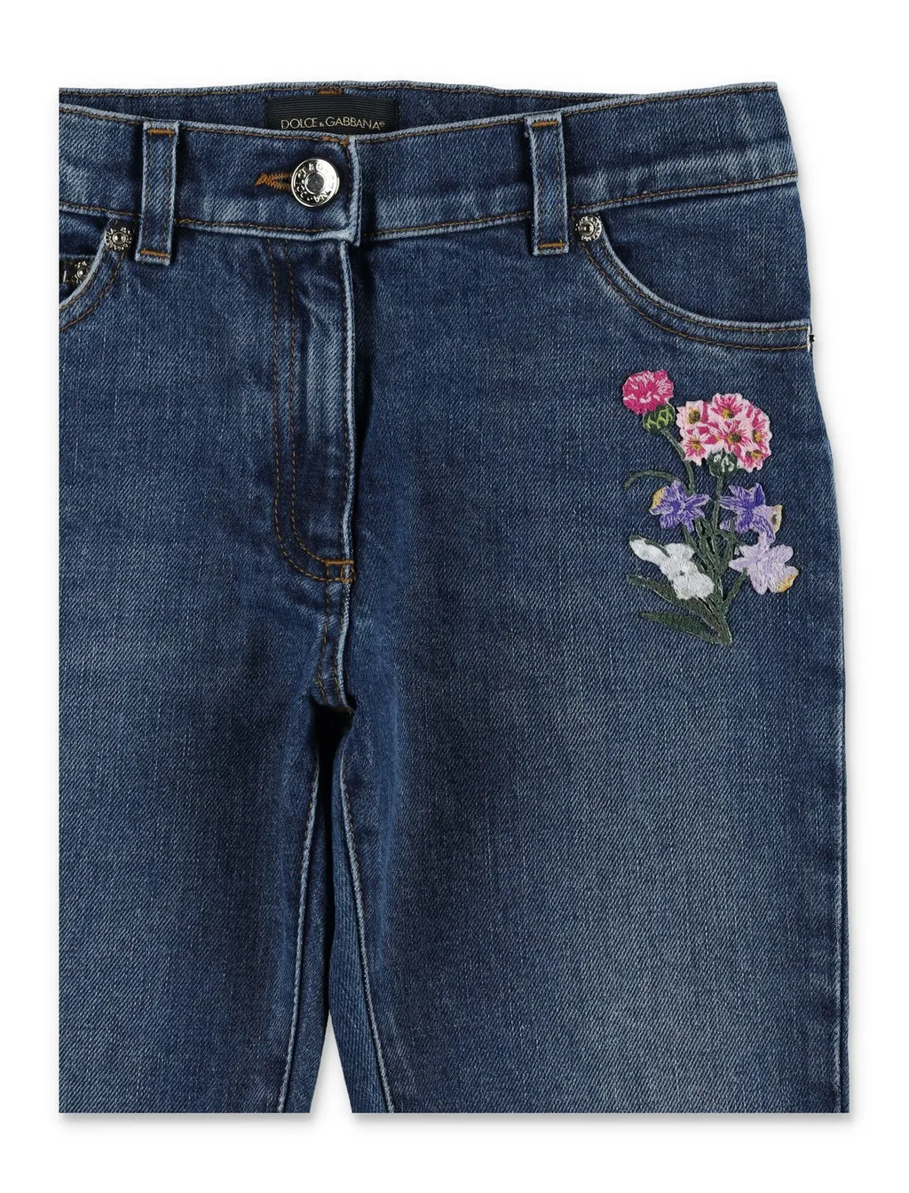 Dolce & Gabbana Kids Floral Embroidered Denim Jeans