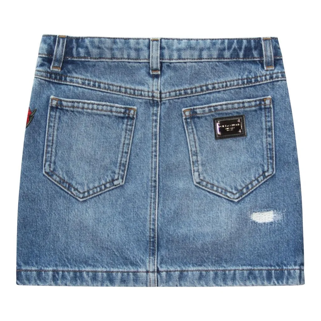 Dolce & Gabbana Kids Rose Patch Denim Skirt