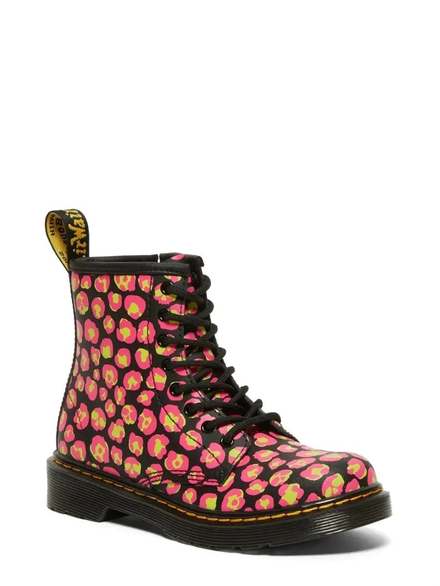 Dr. Martens Kids Leopard Print Lace-Up Boots