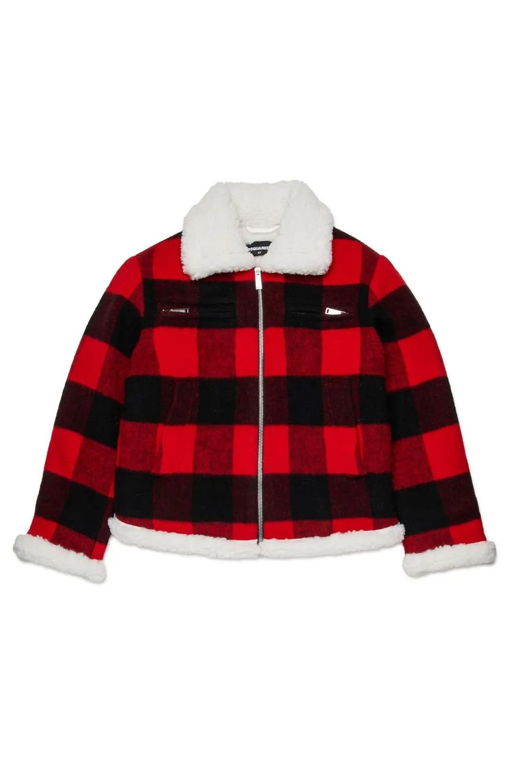 Dsquared2 Kids Plaid Shearling-Collar Jacket