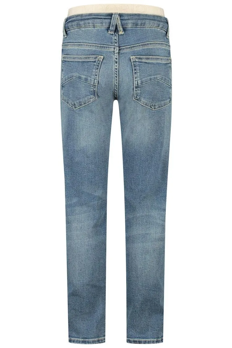 Emporio Armani Kids Logo-Waistband Whiskered Jeans