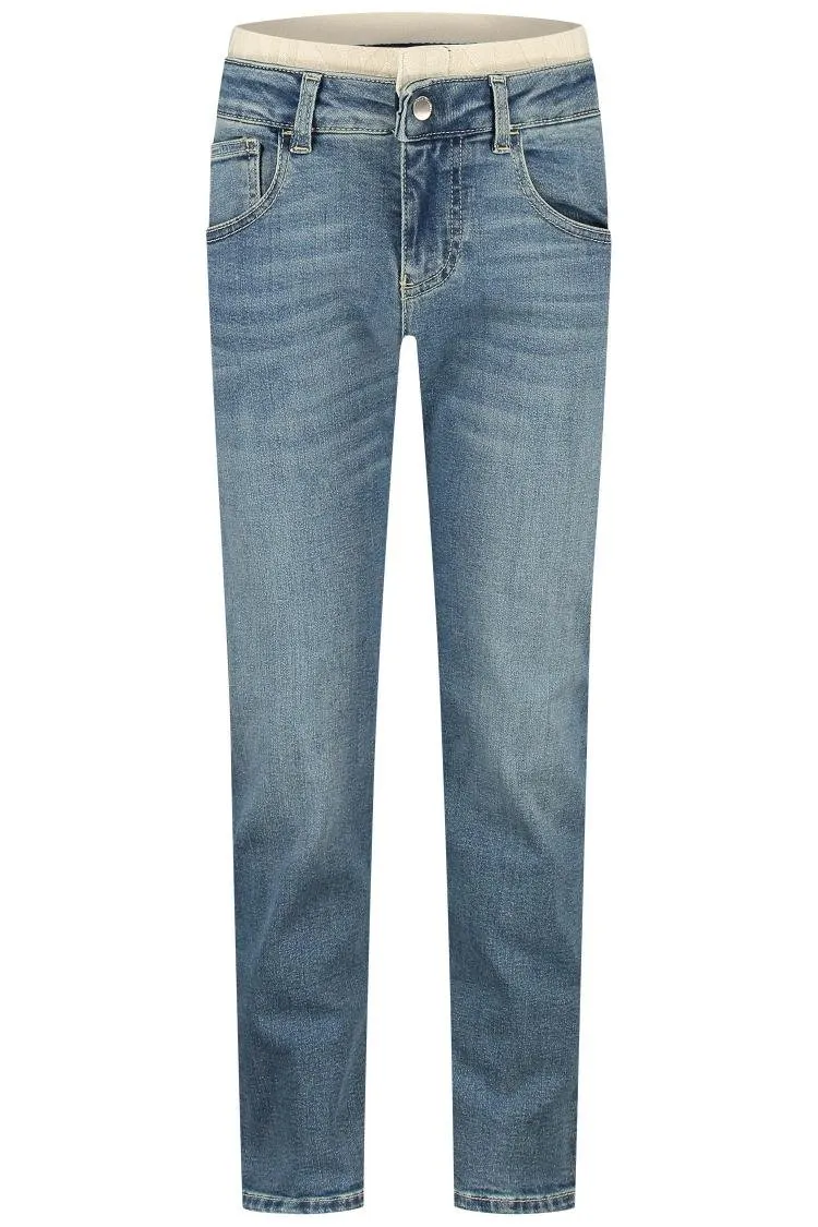 Emporio Armani Kids Logo-Waistband Whiskered Jeans