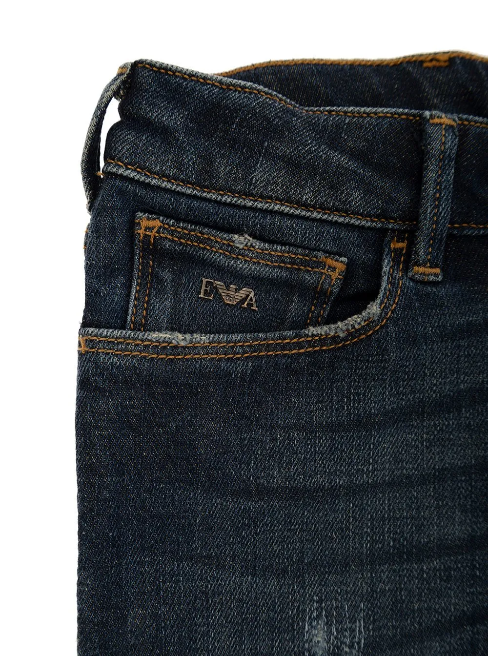 Emporio Armani Kids Logo Plaque Distressed Jeans