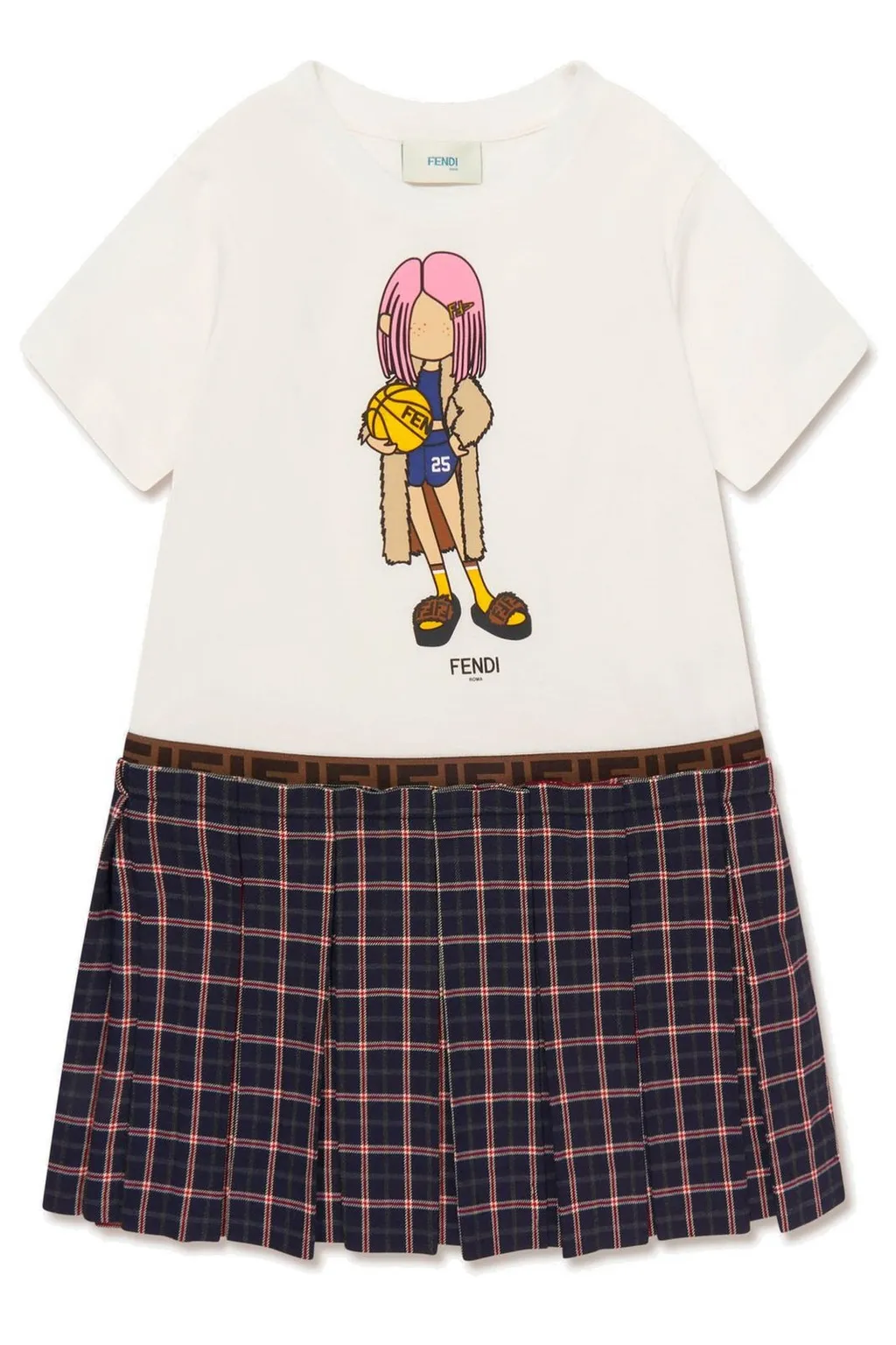 Fendi Kids Graphic Printed Checked Dress