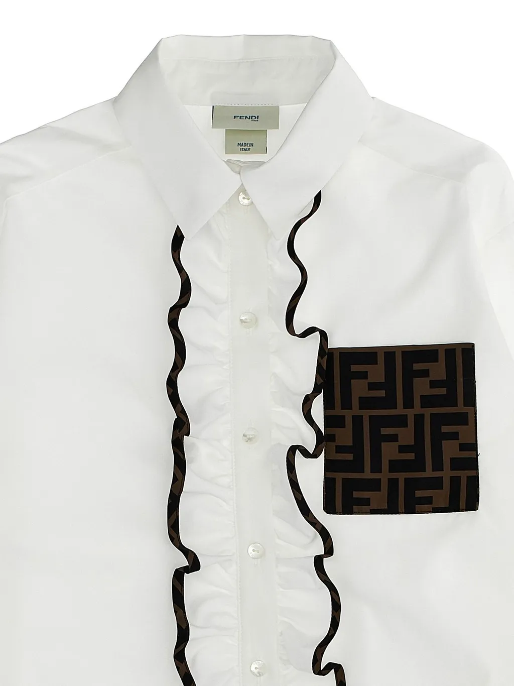 Fendi Kids Ff Jacquard Ruffled Poplin Shirt