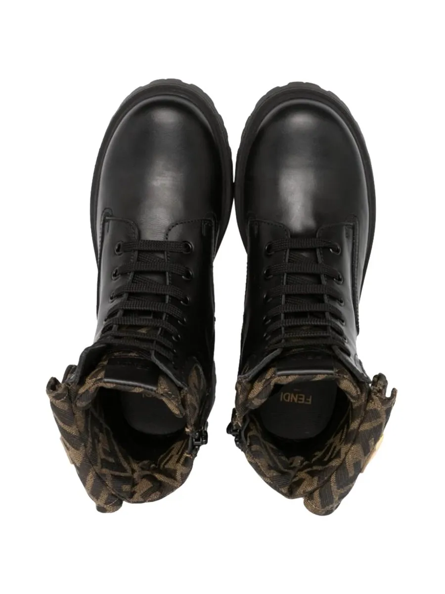 Fendi Kids Biker Ff Lace-Up Boots