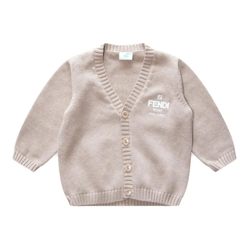 Fendi Kids Logo Detailed V-Neck Knitted Cardigan