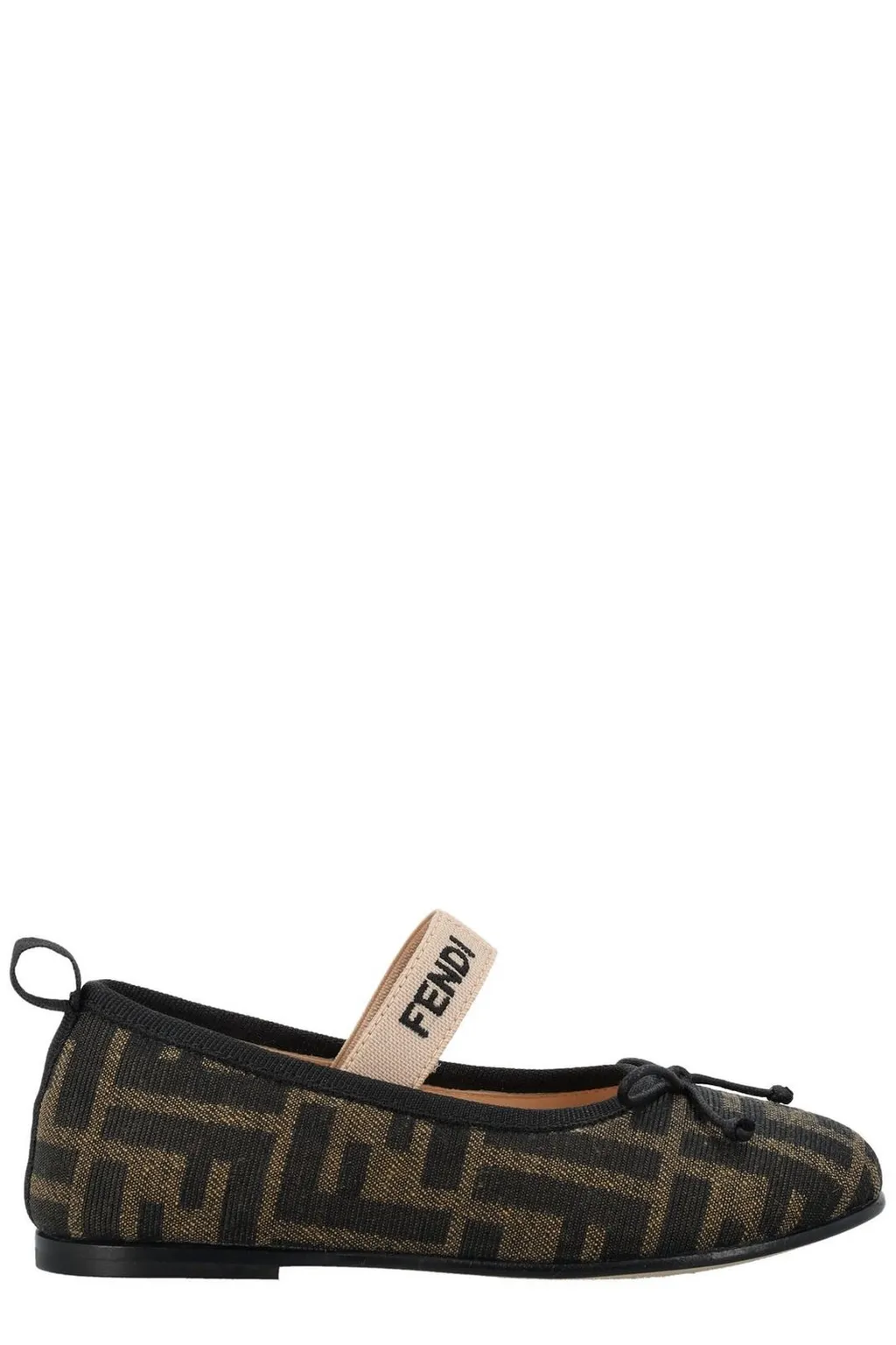 Fendi Kids Ff Jacquard Round Toe Ballerina Shoes