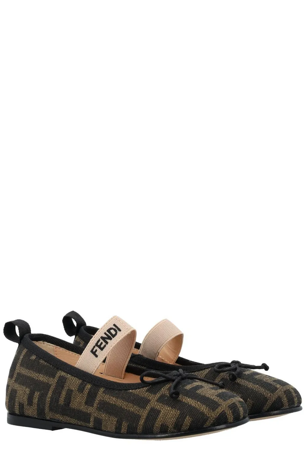 Fendi Kids Ff Jacquard Round Toe Ballerina Shoes