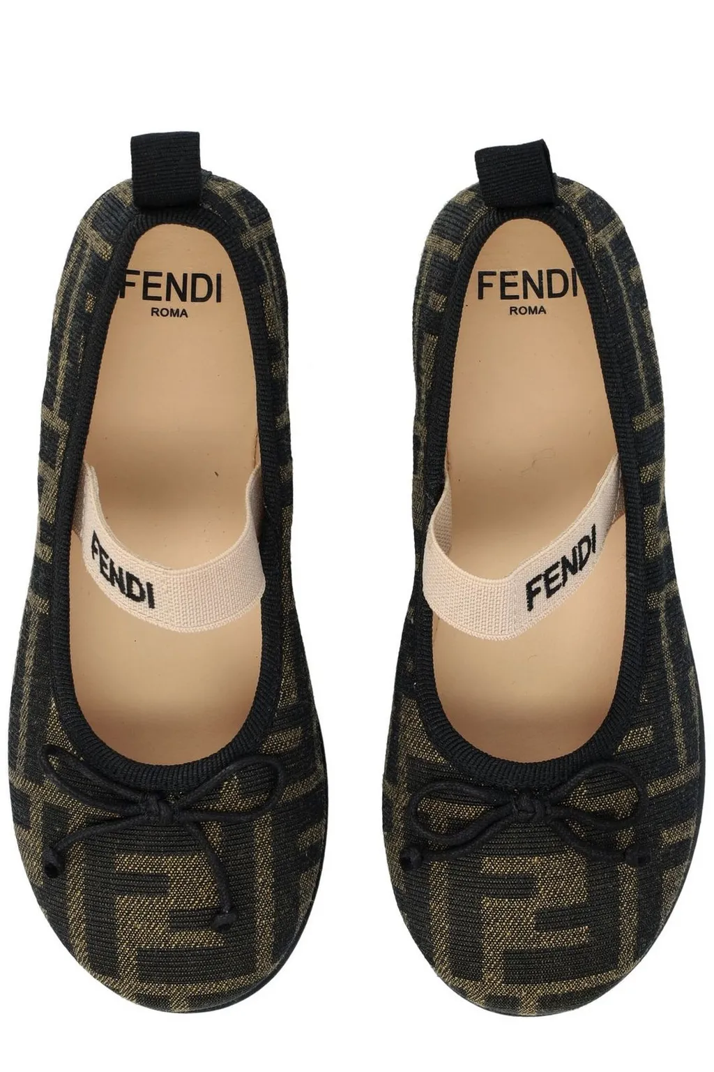 Fendi Kids Ff Jacquard Round Toe Ballerina Shoes