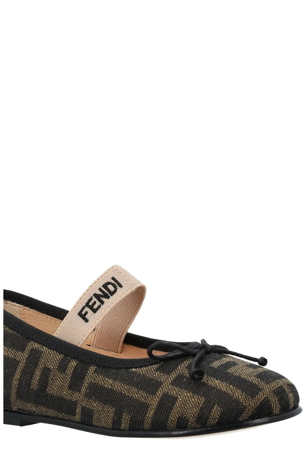 Fendi Kids Ff Jacquard Round Toe Ballerina Shoes