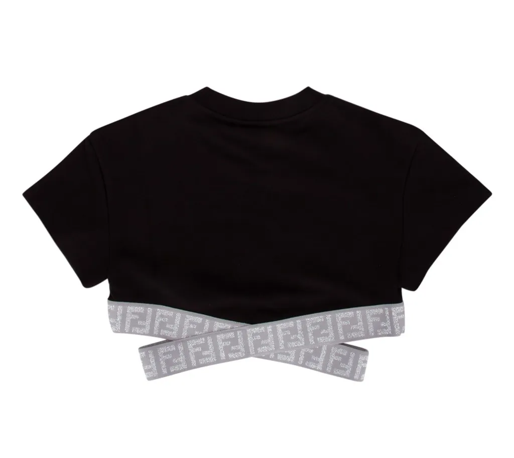 Fendi Kids Cut-Out Crewneck Cropped T-Shirt