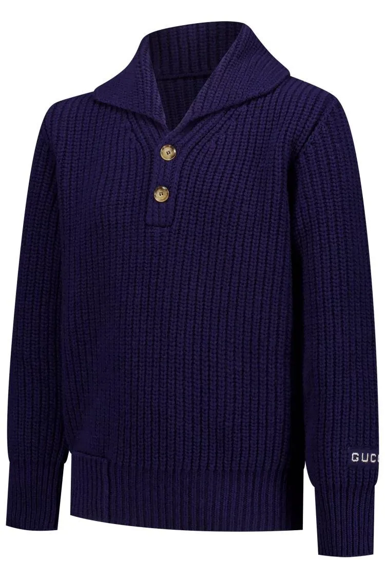 Gucci Kids Button Detailed Ribbed-Knit Jumper