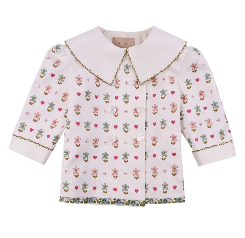Gucci Kids Floral-Embroidered Straight Hem Coat