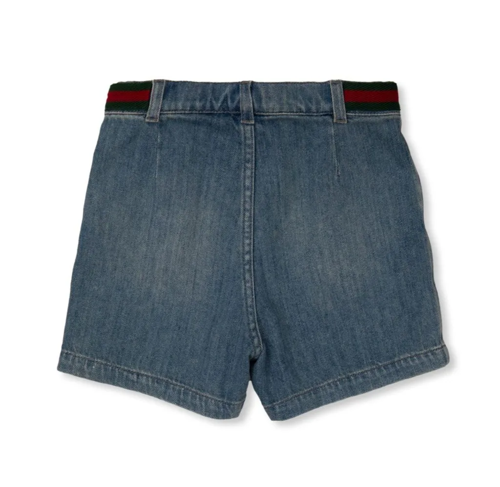 Gucci Kids Web Detailed Mid-Rise Denim Shorts