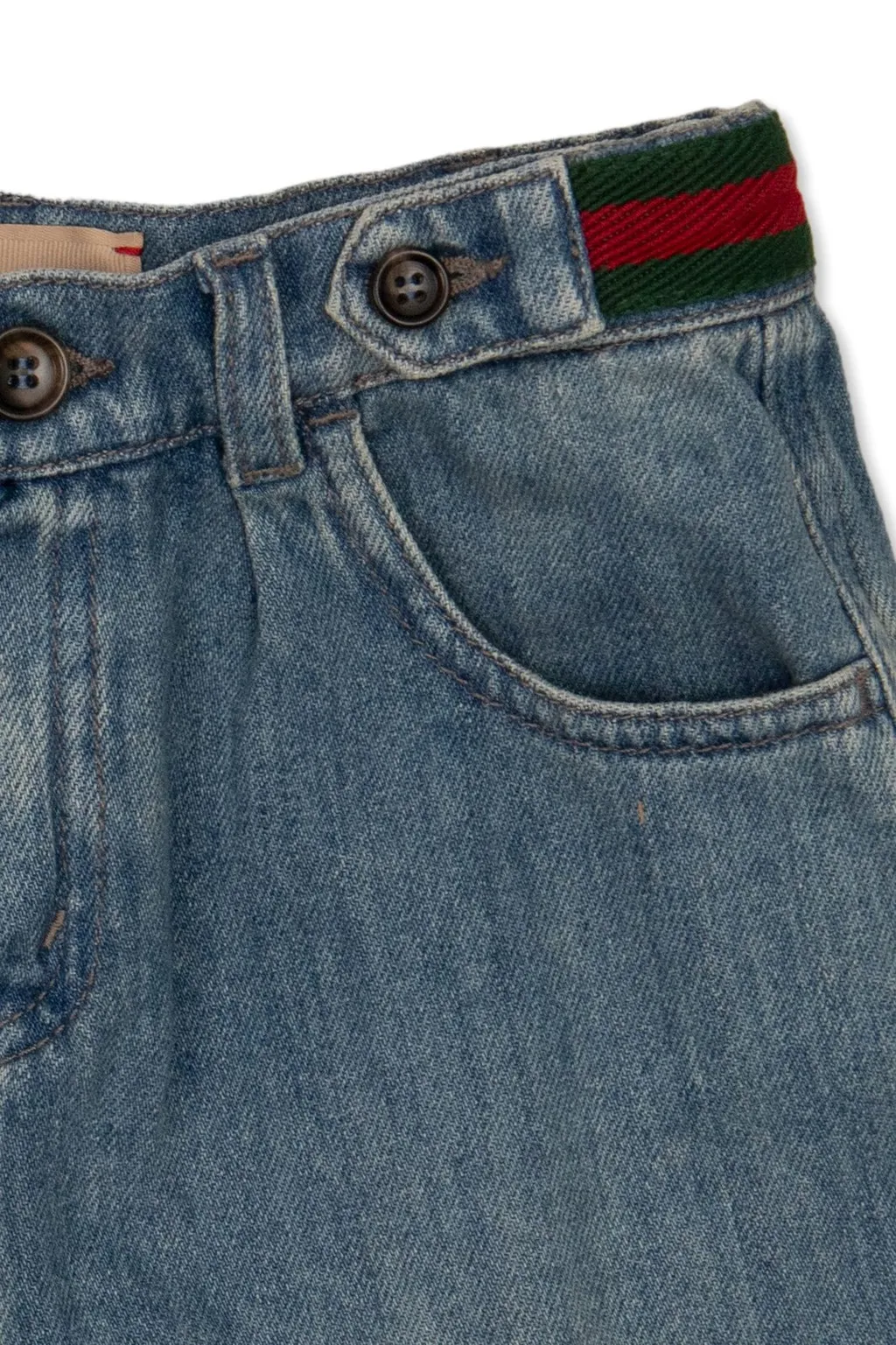 Gucci Kids Web Detailed Mid-Rise Denim Shorts