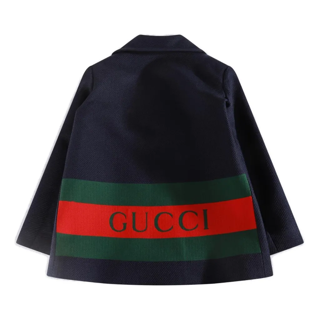 Gucci Kids Web Double-Breasted Long-Sleeved Coat