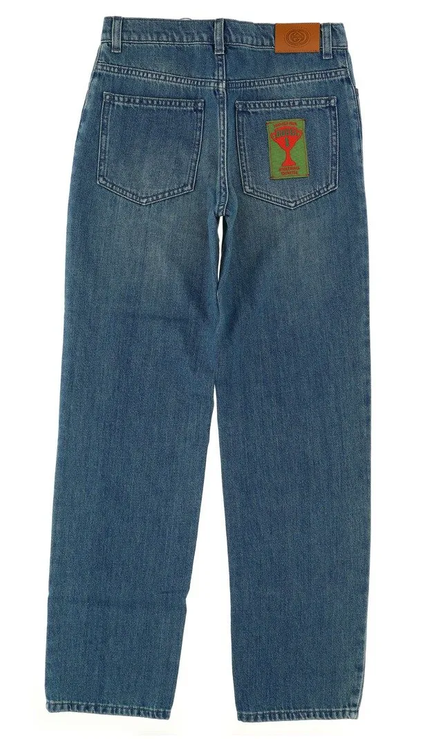 Gucci Kids Logo Patch Straight Leg Jeans