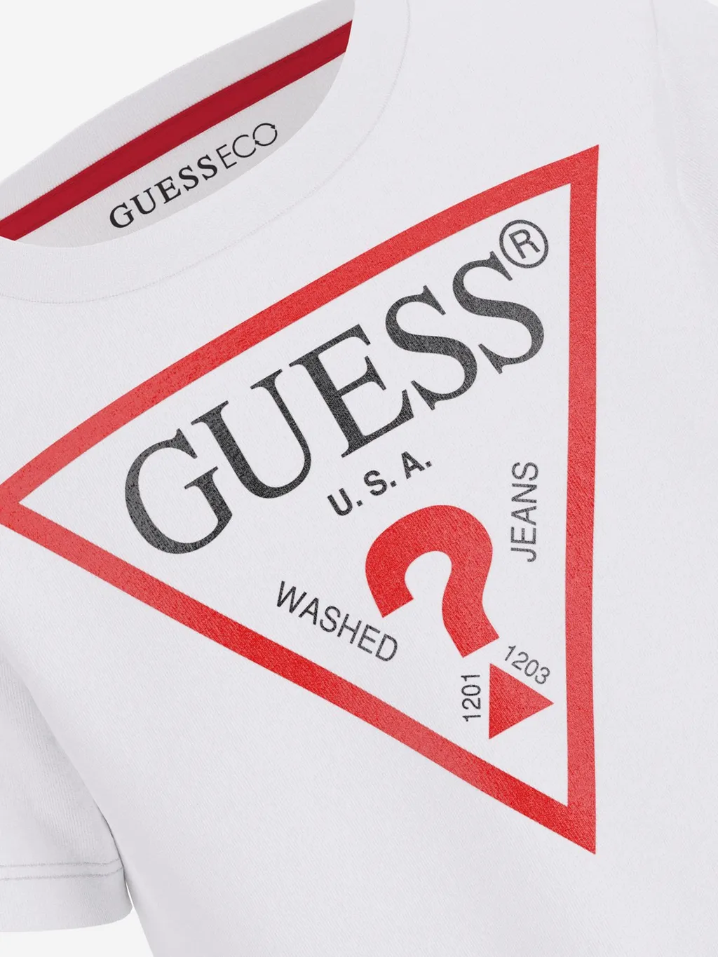 Guess Triangle Logo Printed Crewneck T-Shirt