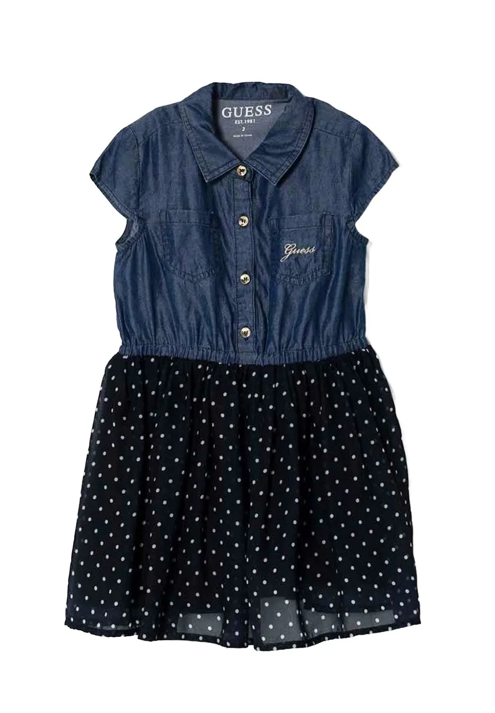 Guess Kids Dot Patterned Bottom Denim Dress