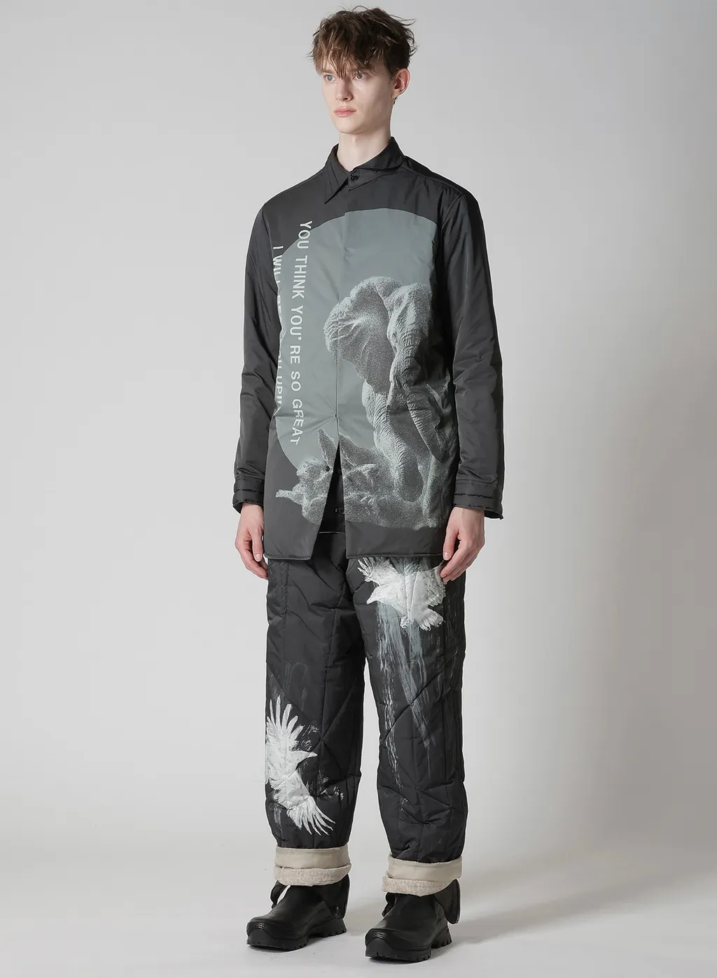 Elephant Message Printed Padded Collar Blouse