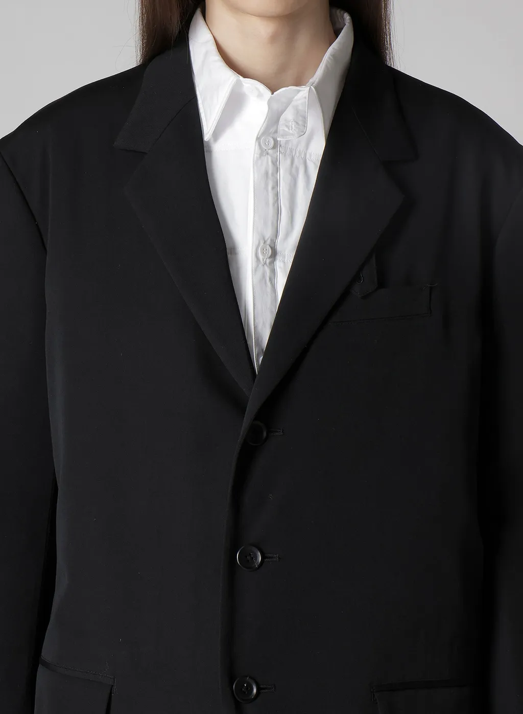 Wool Gabardine 4 Buttons Long Jacket With Liner