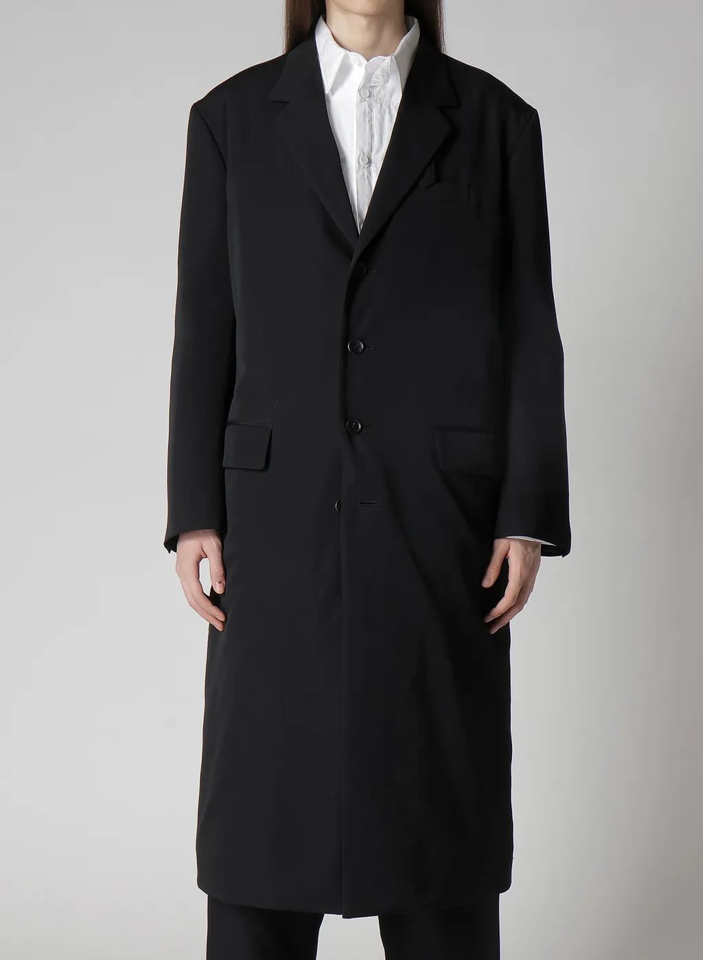 Wool Gabardine 4 Buttons Long Jacket With Liner