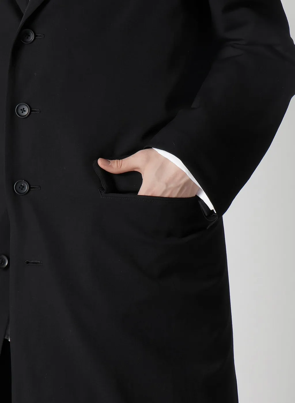 Wool Gabardine 4 Buttons Long Jacket With Liner