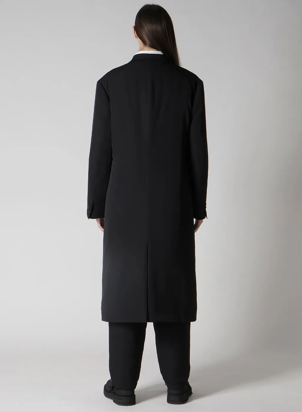Wool Gabardine 4 Buttons Long Jacket With Liner