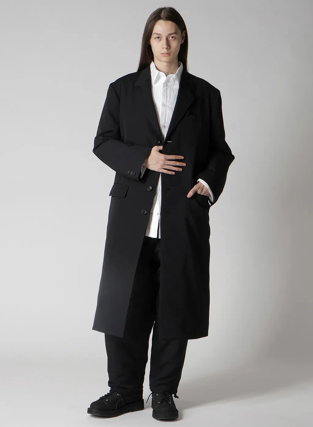 Wool Gabardine 4 Buttons Long Jacket With Liner