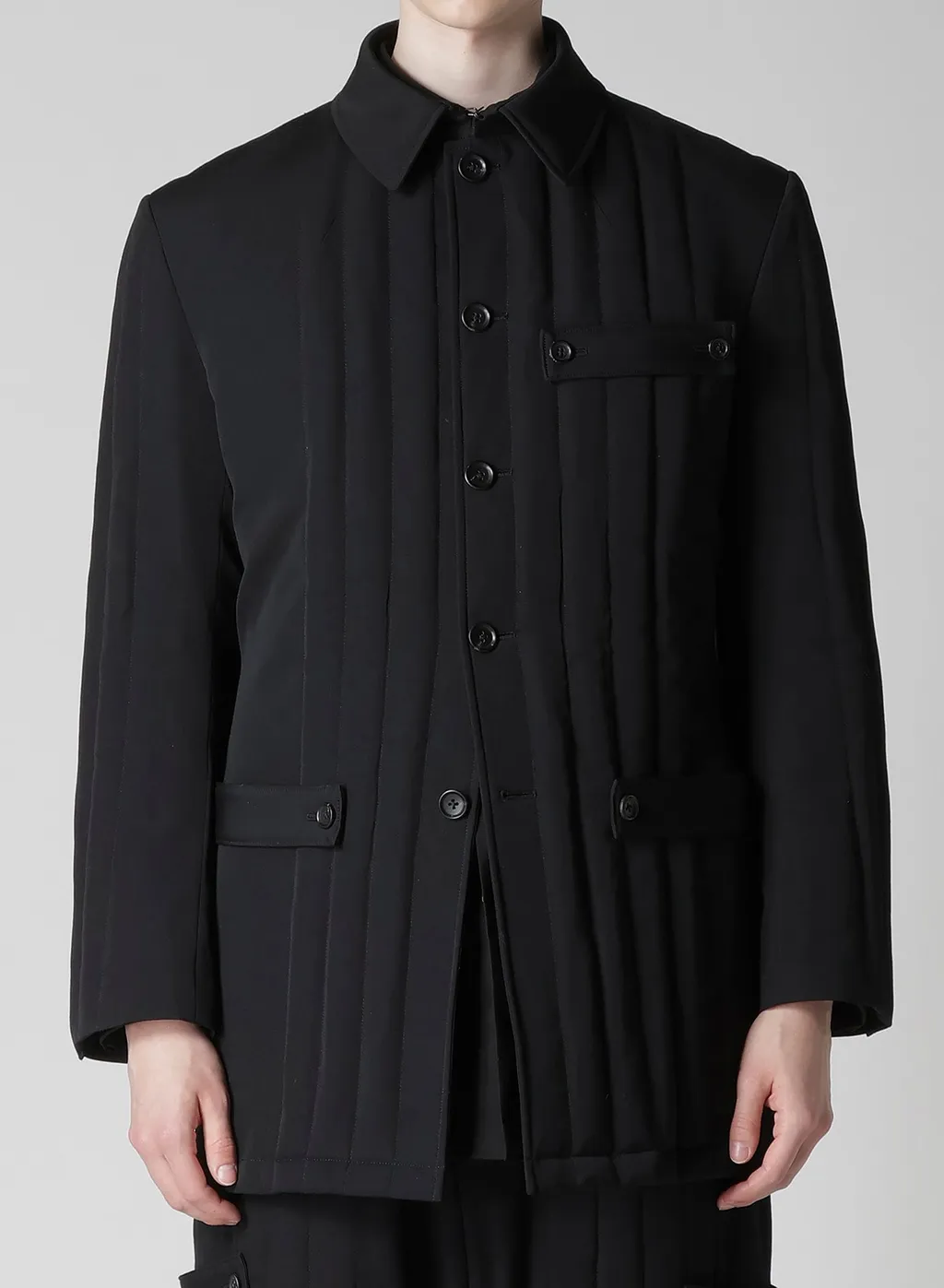 Wool Gabardine Tab Detail Paded Jacket