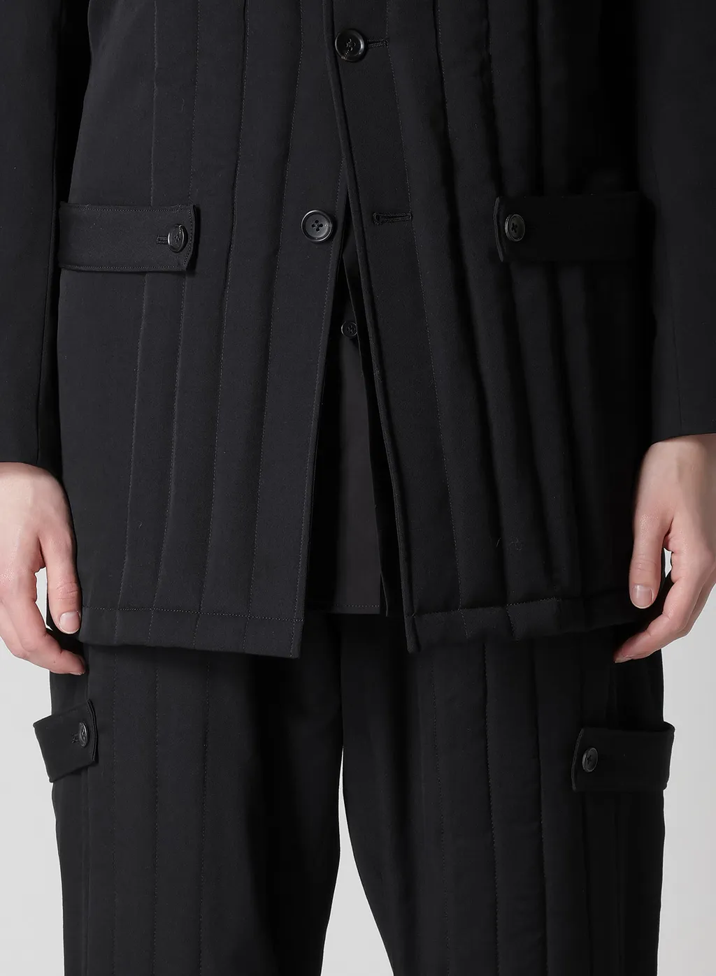 Wool Gabardine Tab Detail Paded Jacket