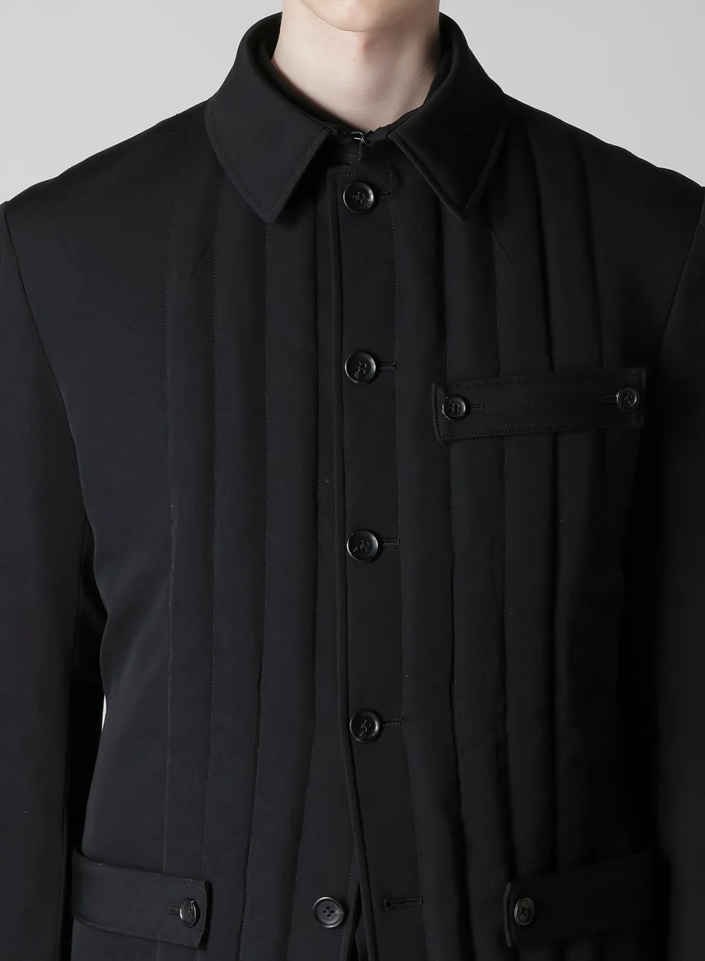 Wool Gabardine Tab Detail Paded Jacket