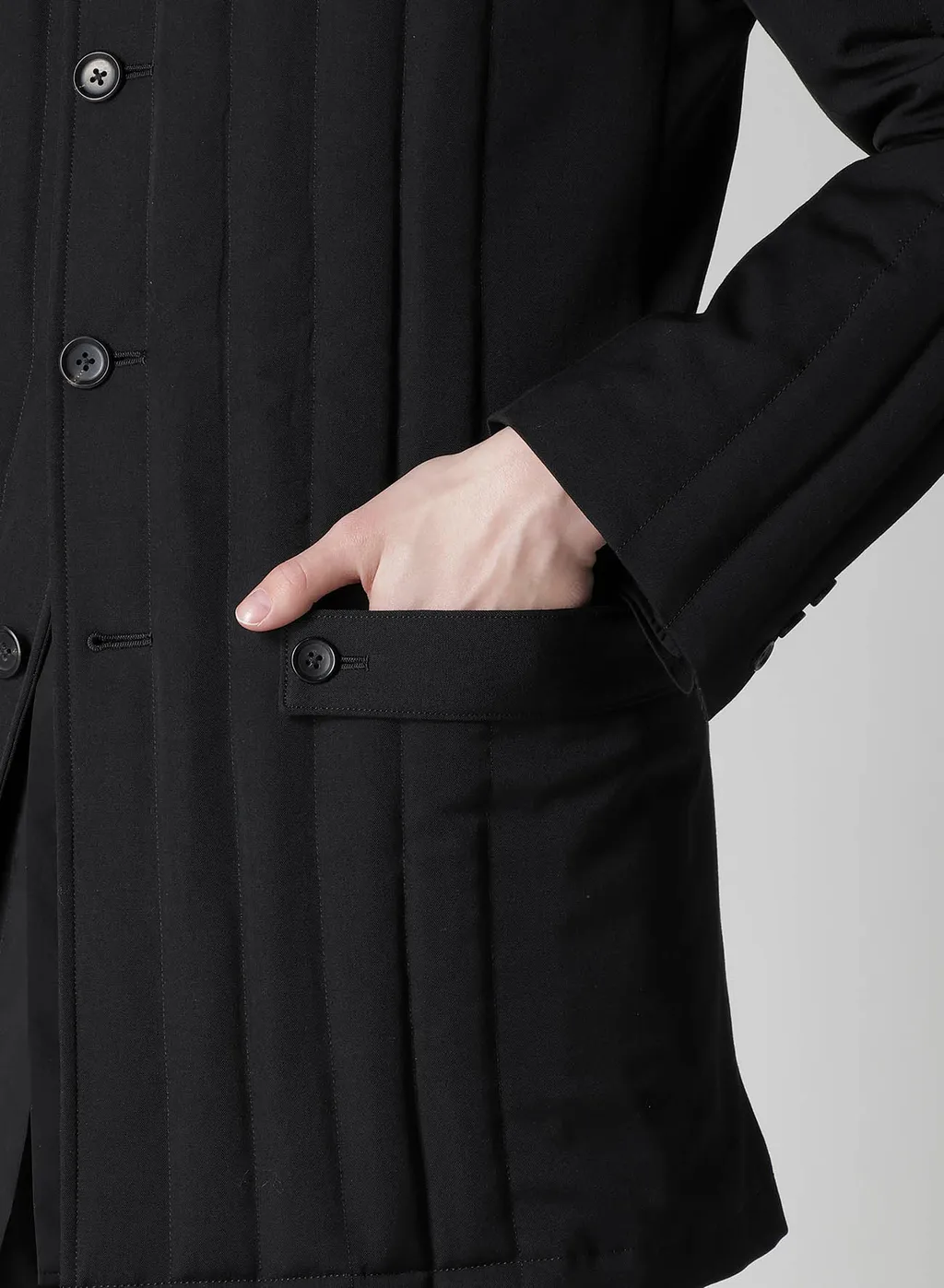 Wool Gabardine Tab Detail Paded Jacket