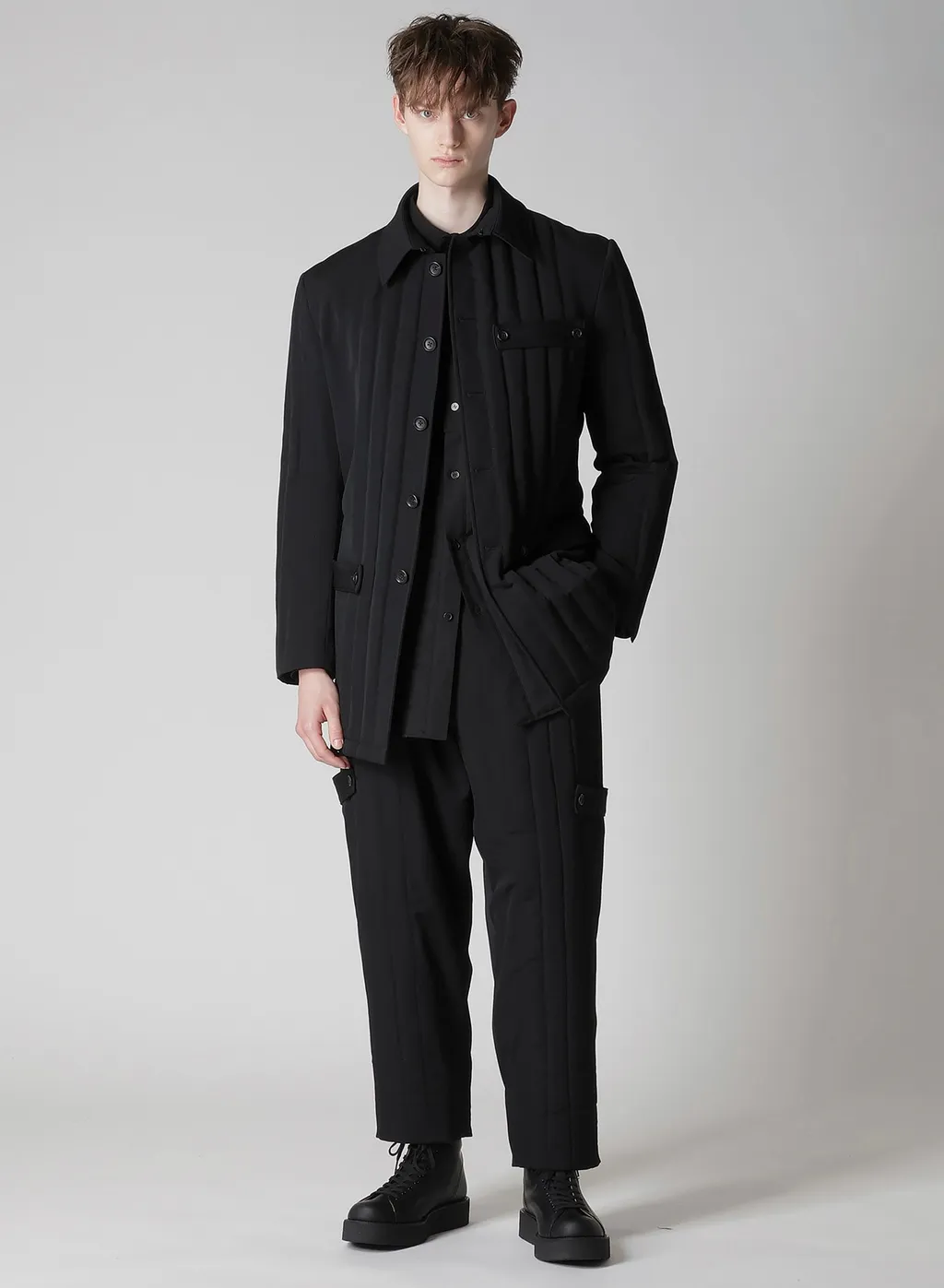 Wool Gabardine Tab Detail Paded Jacket